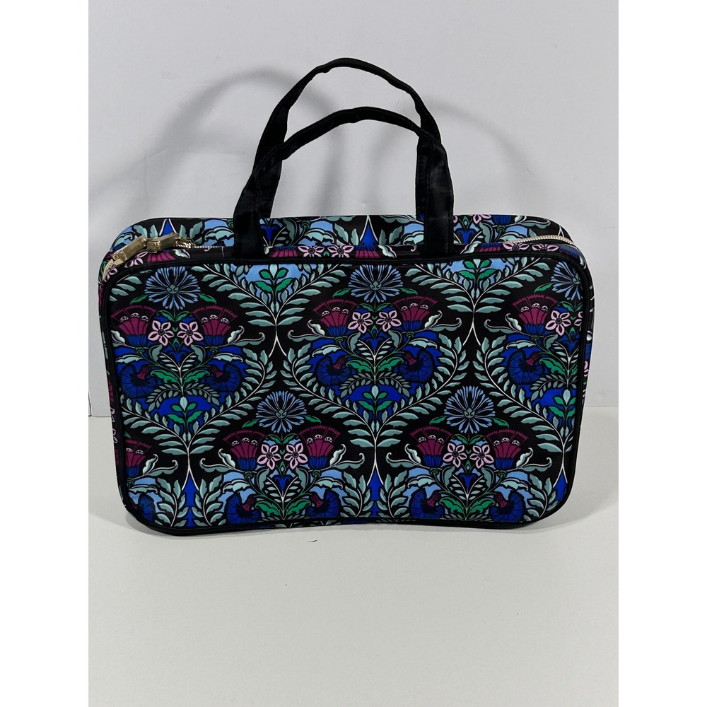 Kestrel Floral Damask Travel Organizer Bag Blue Purple Black Gold Hardware